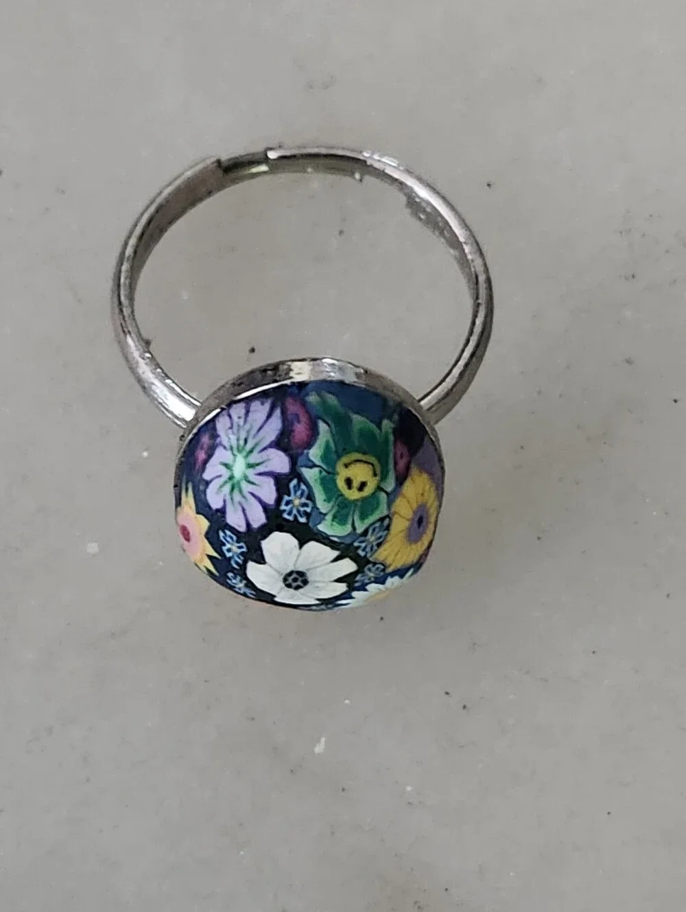 Floral Multicolor Oval Statement Ring - Adjustable